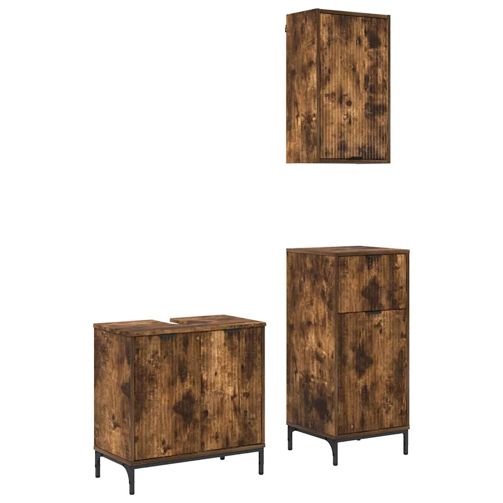 Set di mobili per il bagno con cassetto 3 pcs Rovere fumé 3393108