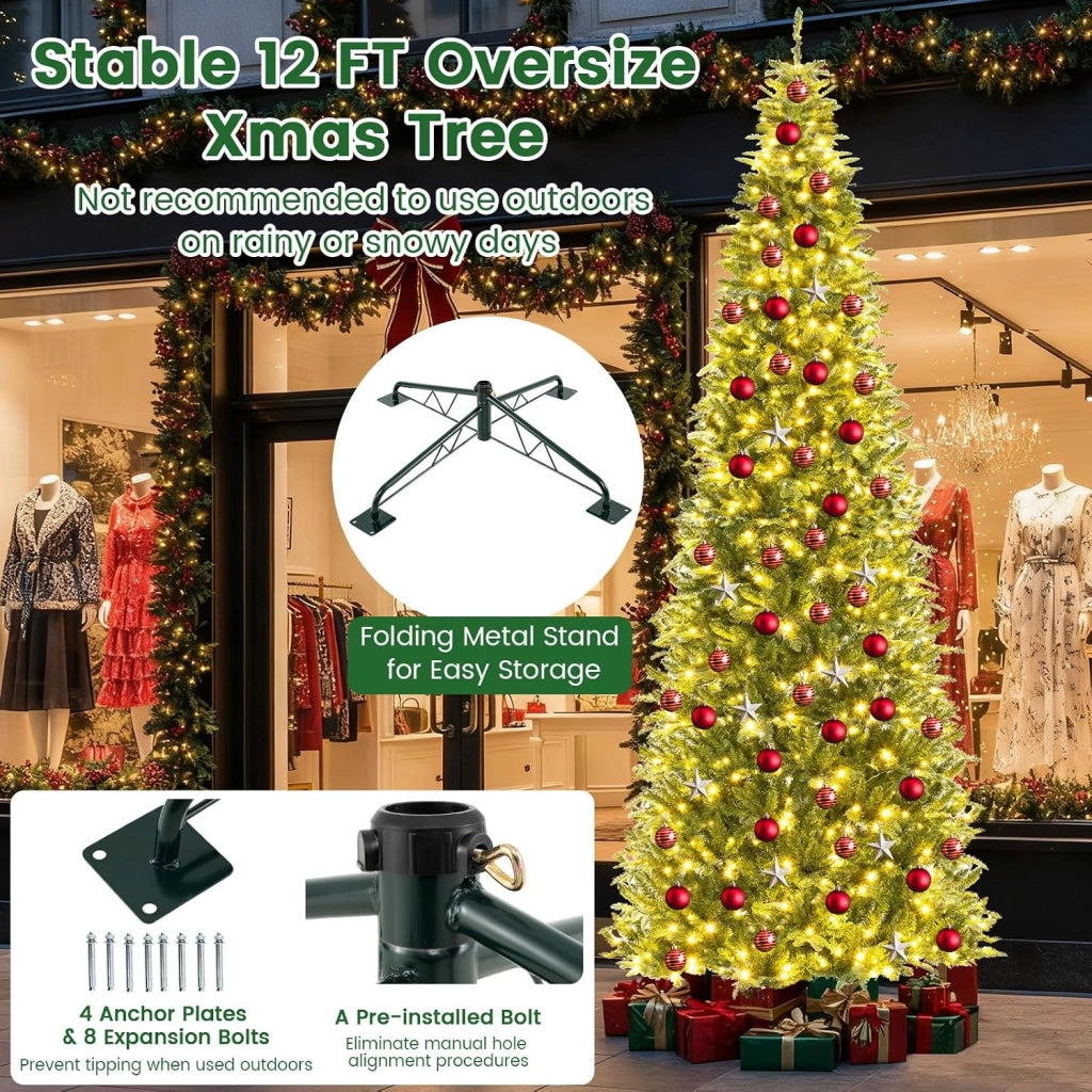 Albero di Natale Artificiale 360 cm, Albero di Natale Pieghevole Pre-illuminato, con Connettore di Alimentazione Rapido, Christmas Tree con 2517 Punte di Rami, 800 Luci LED