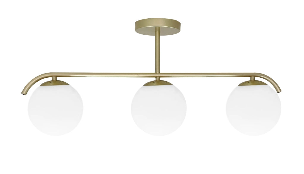 Plafoniera ottone con globi bianchi in vetro 3xE14 40W