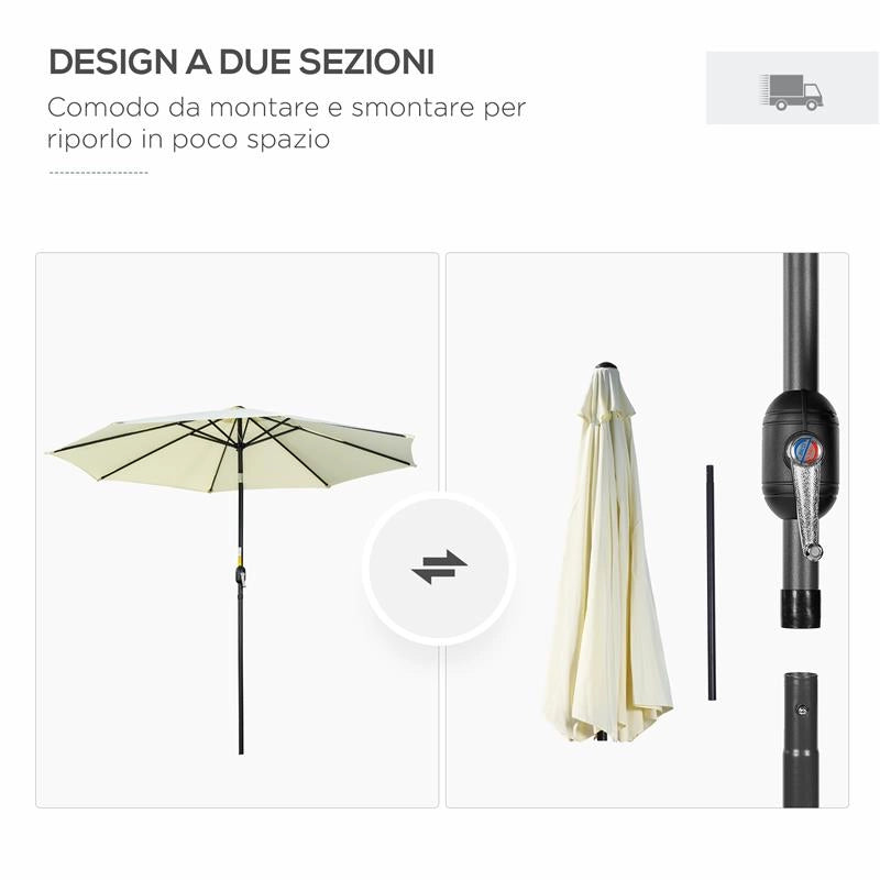 OMBRELLONE DA GIARDINO INCLINABILE A 8 STECCHE CON MANOVELLA IN METALLO E POLIESTERE Ø 295X250 CM BEIGE