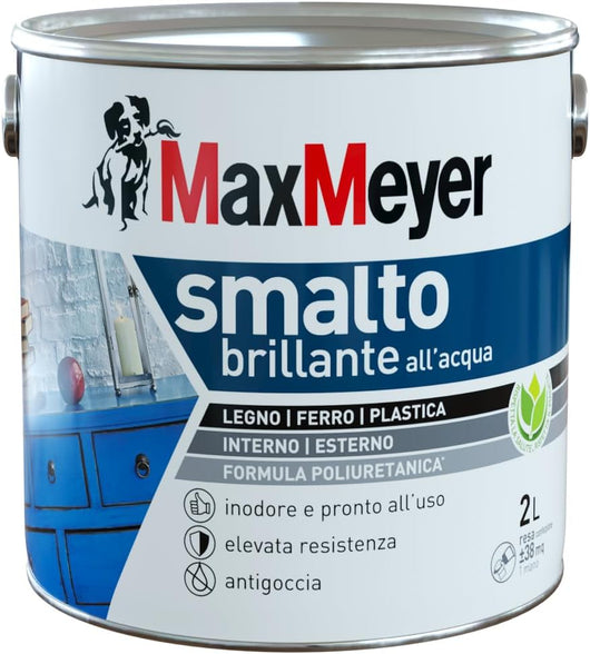 Smalto All'Acqua Poliuretanico con Finitura Brillante, Colore Bianco, 2L