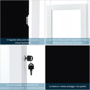 Armadietto Portagioie Specchio per Gioielli con Luci LED, Specchiera da Porta e Muro, per Figura Intera, 120x37x9,6cm