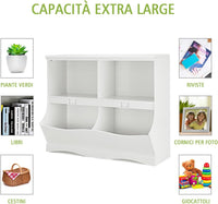 Mobile Porta Giocattoli e Libri in Legno, Libreria per Bambini in Legno con 4 Scomparti, Libreria Multiuso per Bambini da Cameretta, 105 x 39,5 x 83,5 cm, Bianco