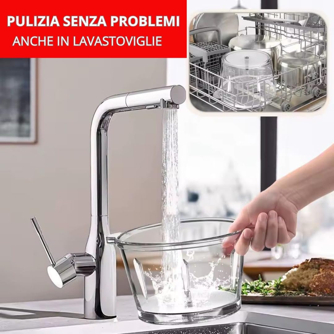 Tritatutto da Cucina Elettrico 500W – Frullatore con 4 Lame in Acciaio Inox, Robot da Cucina Multifunzione con Contenitore in Vetro 3L, Tritacarne e Verdure, Doppia Velocità
