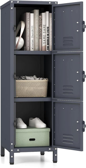 Armadio in Metallo con 3 Porte Chiudibili, Piedini Regolabili, Dispositivo Anti-Ribaltamento, Armadietto Verticale a 3 Ripiani per Casa, Ufficio, Scuola e Garage, 30 x 35 x 100 cm