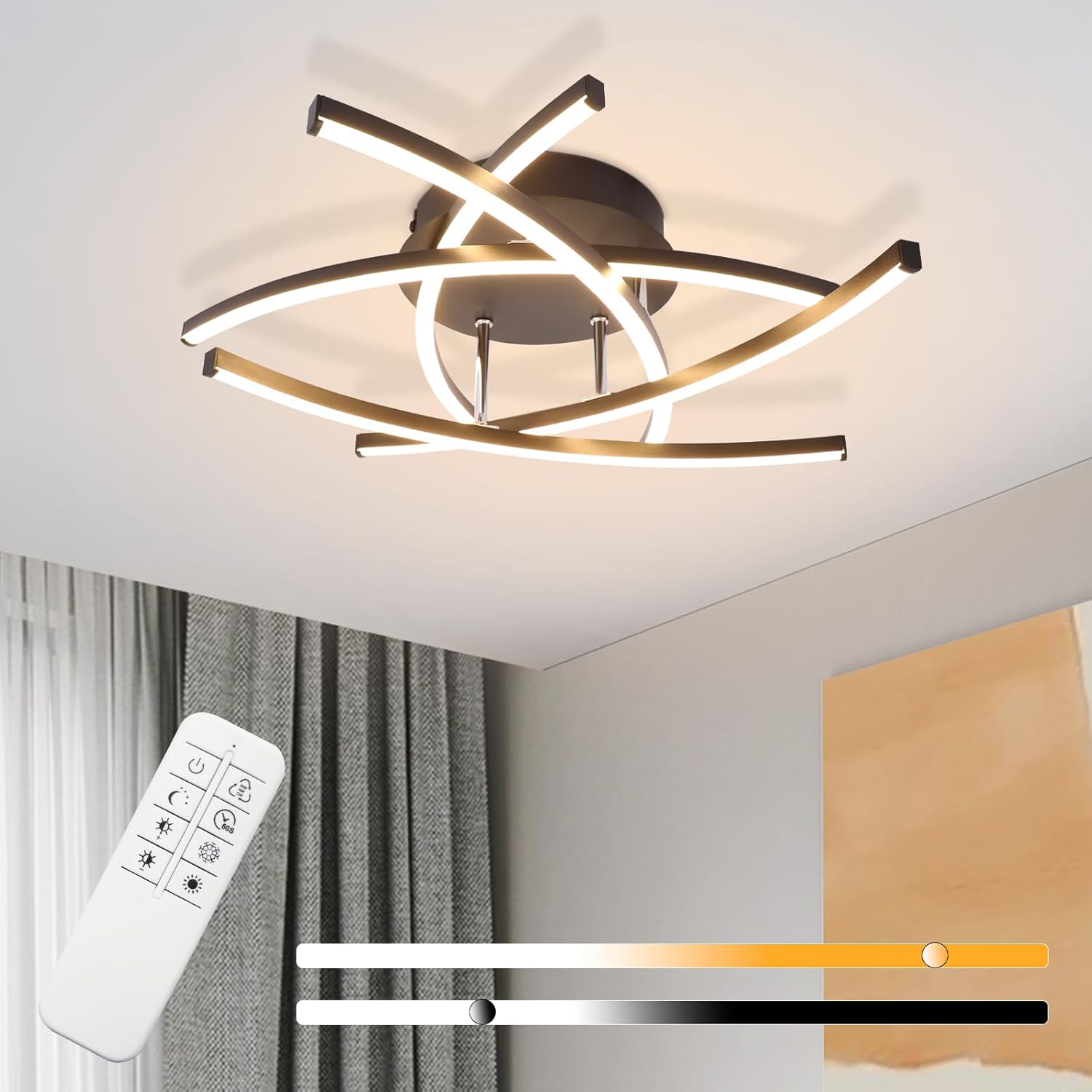 ZMH Lampada da soffitto plafoniera LED moderna nera 32W per soggiorno ufficio