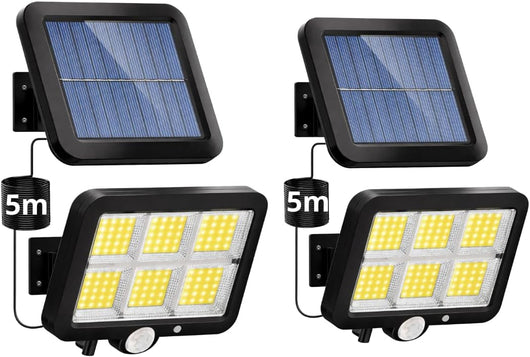 Faretti Solari LED da Esterno (2 Pezzi), 100 LED COB con Sensore di Movimento e Crepuscolare, Luce Solare Potente con Pannello Solare, Impermeabili IP65, Lampade Solari da Parete per Giardino, Garage.