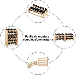 Scaffale per Bottiglie di Vino, Catinetta Portabottiglie a 6 Ripiani, per 36 Bottiglie, Legno di Pino Silvestre
