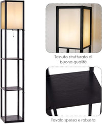 Lampada da Terra da Salotto Design e Moderno, Lampada da Terra con Lampada e 3 Mensole Paralume, Ideale per Soggiorno, Camera da Letto e Studio, Nero