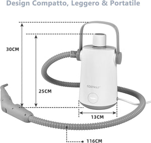 1000W Pulitore a Vapore Multiuso, Macchina a Vapore Portatile con 10 Accessori Serbatoio da 300 ml, Pulizia a Vapore con Tubo Flessibile per Cucina Bagno Finestre (Grigio)
