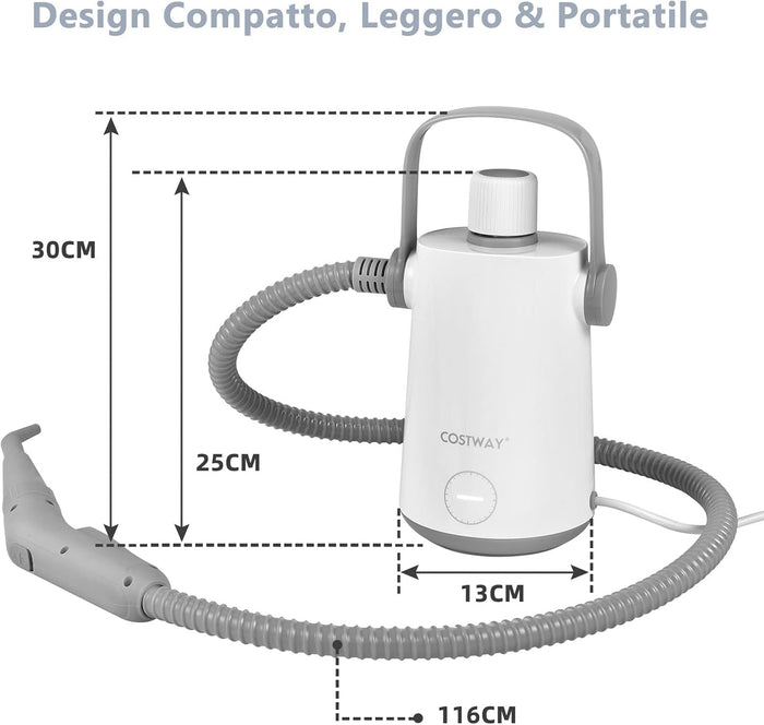 1000W Pulitore a Vapore Multiuso, Macchina a Vapore Portatile con 10 Accessori Serbatoio da 300 ml, Pulizia a Vapore con Tubo Flessibile per Cucina Bagno Finestre (Grigio)