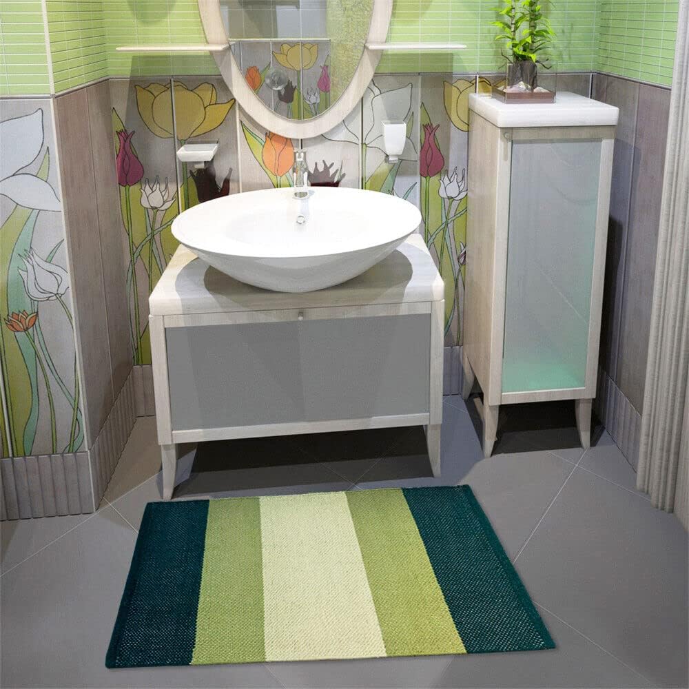 Tappeto Cucina Bagno Puro Cotone Assorbente Intrecciato a Mano Verde 55x180 cm