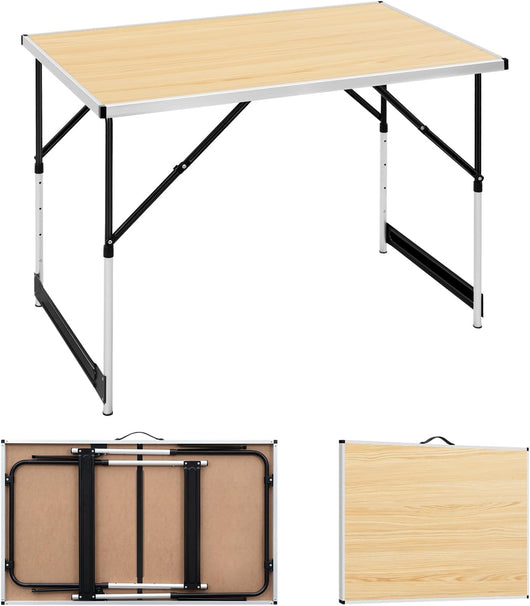 Tavolo da Campeggio Picnic Giardino Pieghevole Portatile Altezza Regolabile in MDF Quercia 100x60x73/94cm