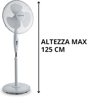 Innoliving Ventilatore a Piantana INN-503ROUND, Griglia Mesh, Diametro 40 cm, 3 Velocità, Oscillazione, Altezza Regolabile, Base Rotonda