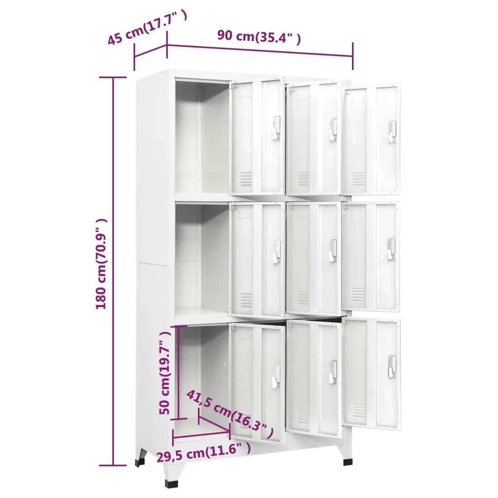 Armadietto con 9 scomparti per spogliatoio ufficio 90 x 45 x 180 cm acciaio grigio 02_0045824