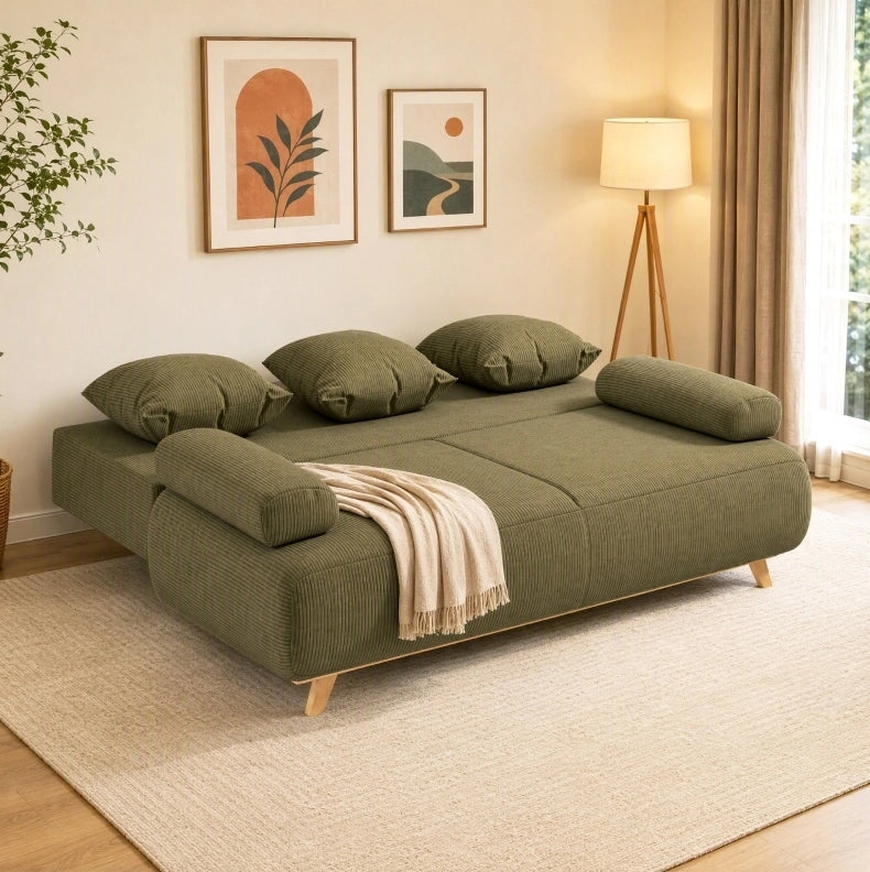 Divano letto 188x100x84 cm verde scuro con contenitore integrato –