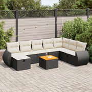 Set Divani da Giardino 9 pz con Cuscini Nero in Polyrattan