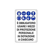 Cartello di informazione è obbligatorio usare i mezzi di protezione personale in dotazione a ciascuno cm 50x70