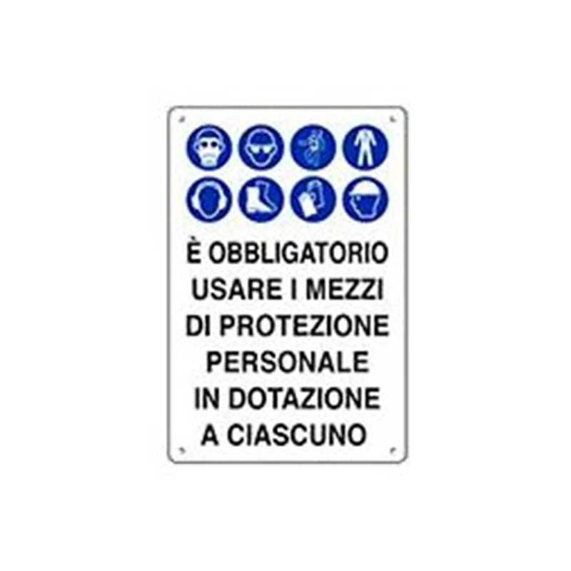 Cartello di informazione è obbligatorio usare i mezzi di protezione personale in dotazione a ciascuno cm 50x70