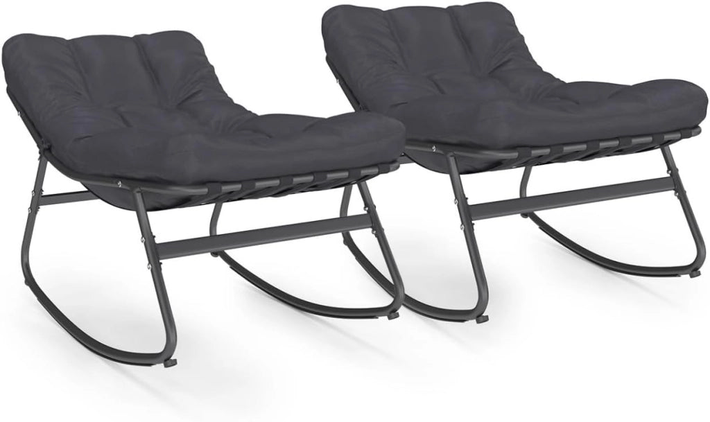 Set di 2 sedie a Dondolo da Giardino Arona in Grigio Antracite con Cuscini Grigi