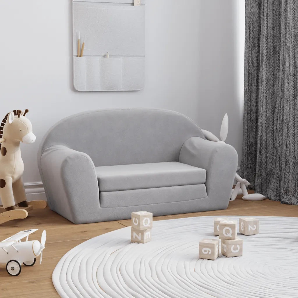 Divano letto | Sof¨¤ letto | Letto singolo Bambini a 2 Posti Grigio Chiaro in Morbido Peluche
