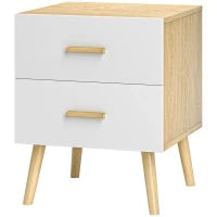 Comodino con 2 Cassetti in Legno in Stile Scandinavo, 40x40x50 cm, Rovere