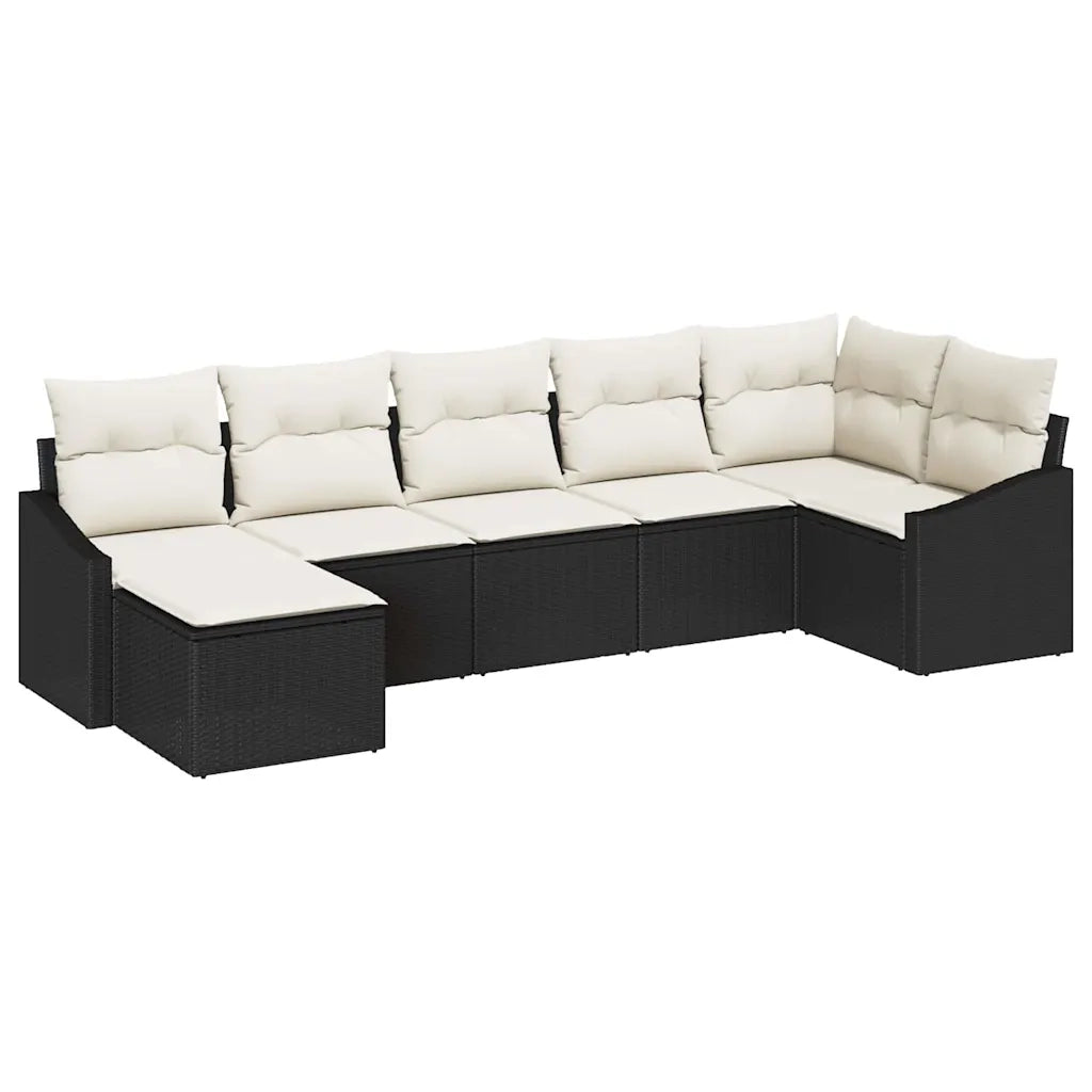 Set di divani con cuscino 7 pcs Nero polyrattan