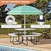 Set Tavolo da Picnic Quadrato con Panche per 8 Persone, Tavolo da Picnic con 4 Panche e Foro per Ombrellone, con Telaio in Metallo, Ogni Panca Portata 225 kg, per Giardino, Cortile (Grigio)