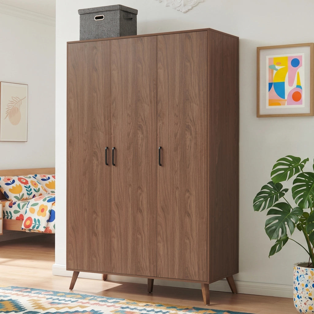Armadio Guardaroba Norg con 3 Ante e 4 Scomparti 191x120x52 cm - Effetto Noce [en.casa]
