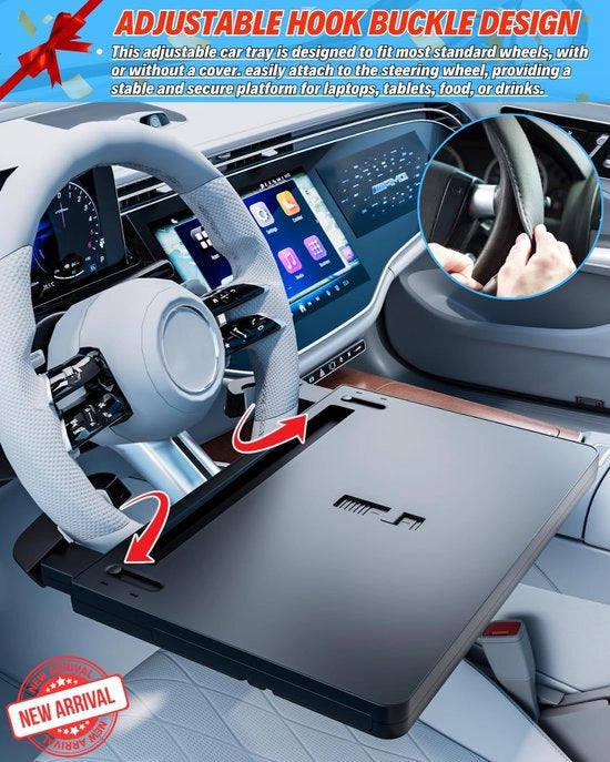 Tavolo portatile per auto - Supporto per laptop, scrivania e tavolo da lavoro - Tavolo per auto che si adatta alla copertura del volante - Mangiare e lavorare - Accessori per l'auto per il conducente