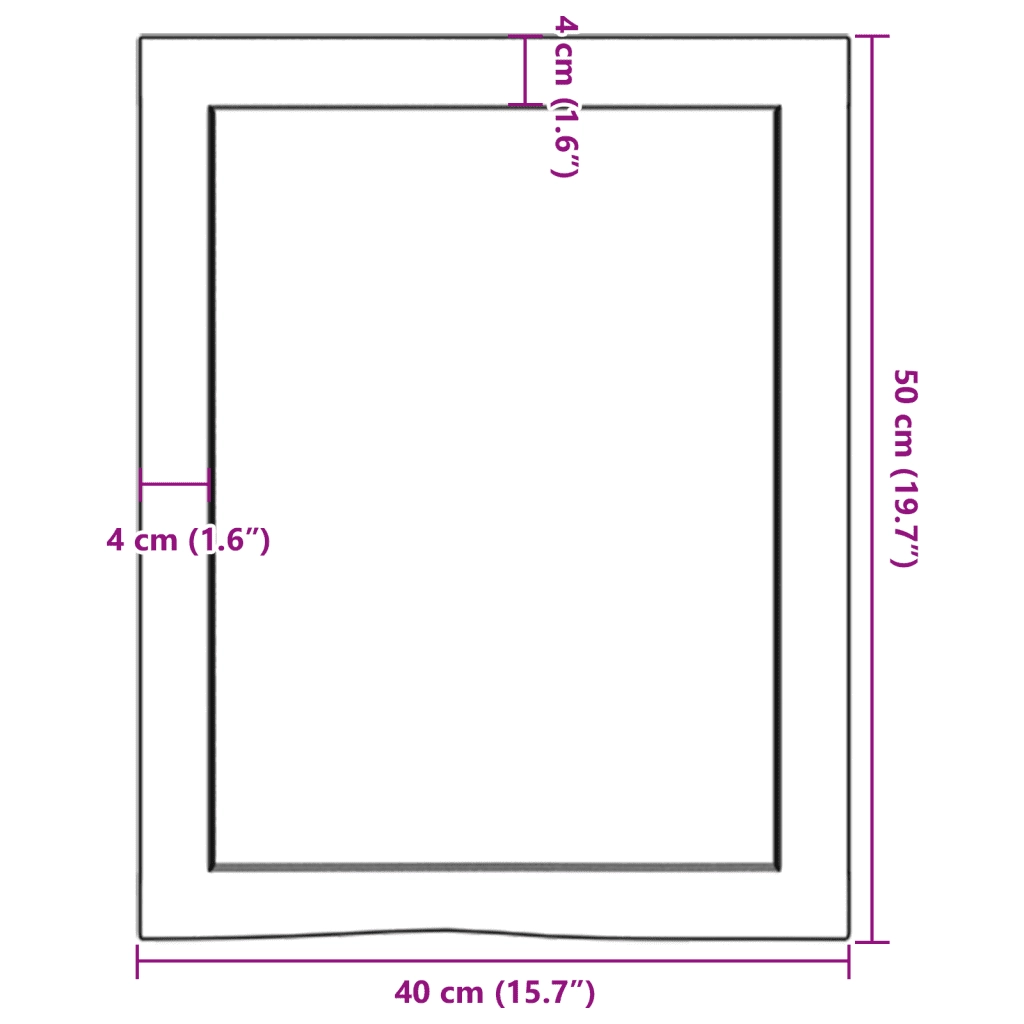 Piano Bagno 40x50x(2-6) cm in Legno Massello Non Trattato