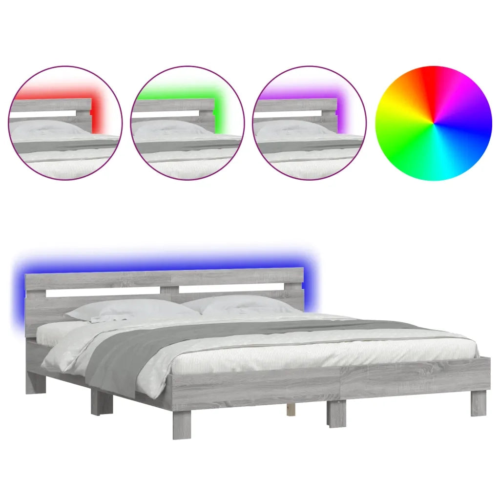Giroletto con Testiera e LED Grigio Sonoma 160x200 cm 3207537
