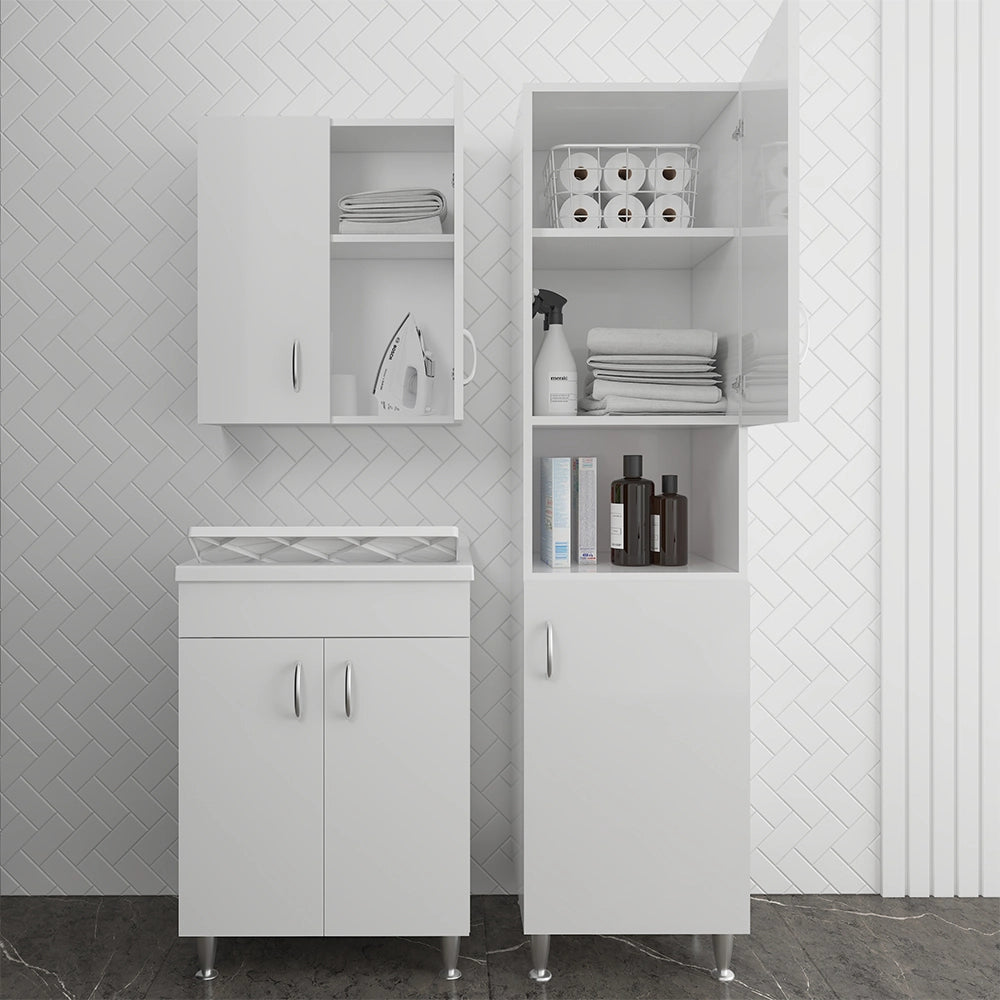 Mobile lavatoio 60 x 50 in legno con asse e kit di scarico incluso Fedra