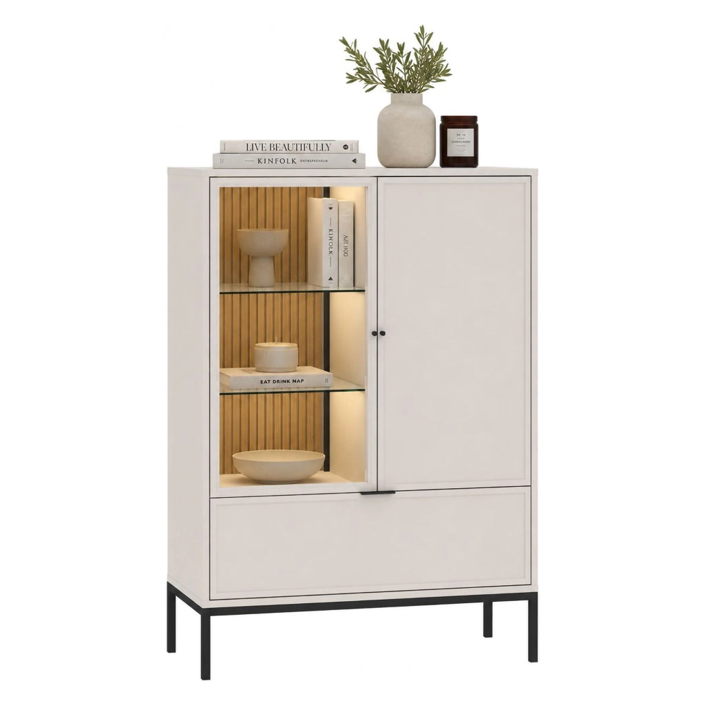 Mobile Espositore Lolamaha, Vetrina 3 Ripiani, 76x40x116h cm Beige