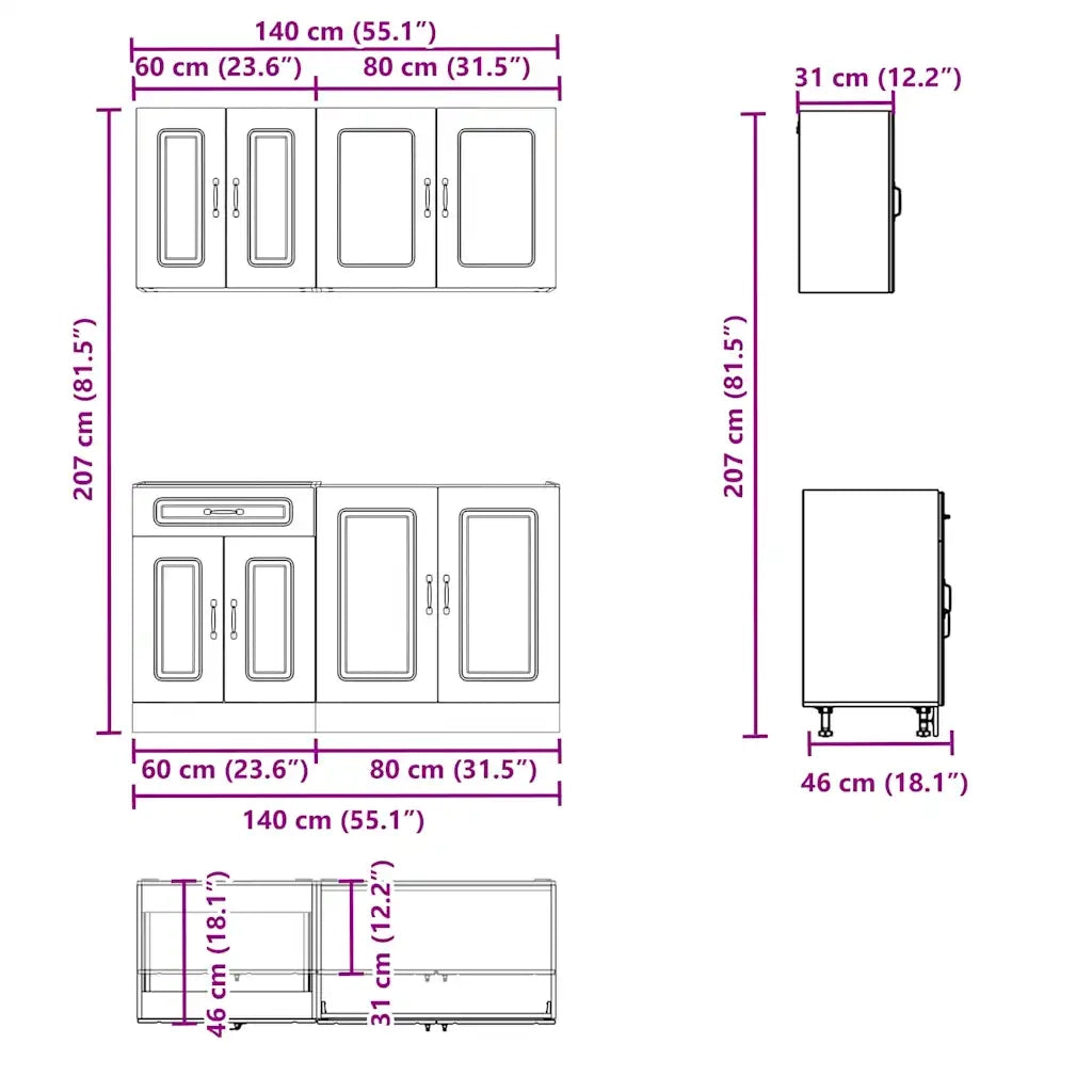 Set Mobili da Cucina 4 pz Kalmar Rovere Sonoma in Truciolato 3314854