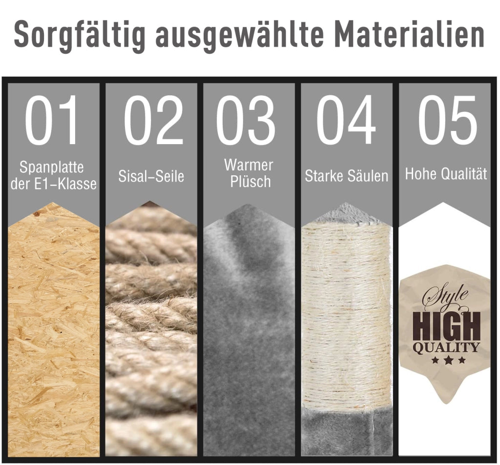 Tiragraffi per Gatti 173cm ¨C Xylo ¨C Con Cuccia, Pali Sisal, Piattaforma Grande, Grigio