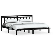 Letto matrimoniale | Letto per adulti | Giroletto Nero in Legno Massello di Pino 200x200 cm