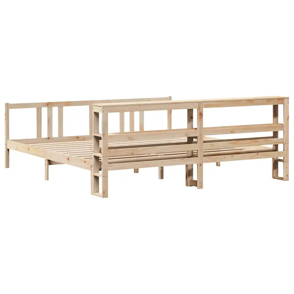 Letto matrimoniale | Letto per adulti | Giroletto con Testiera 200x200 cm in Legno Massello di Pino