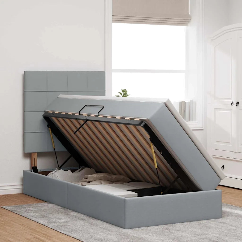 Letto con contenitore e materasso Grigio chiaro 100 x 200 cm