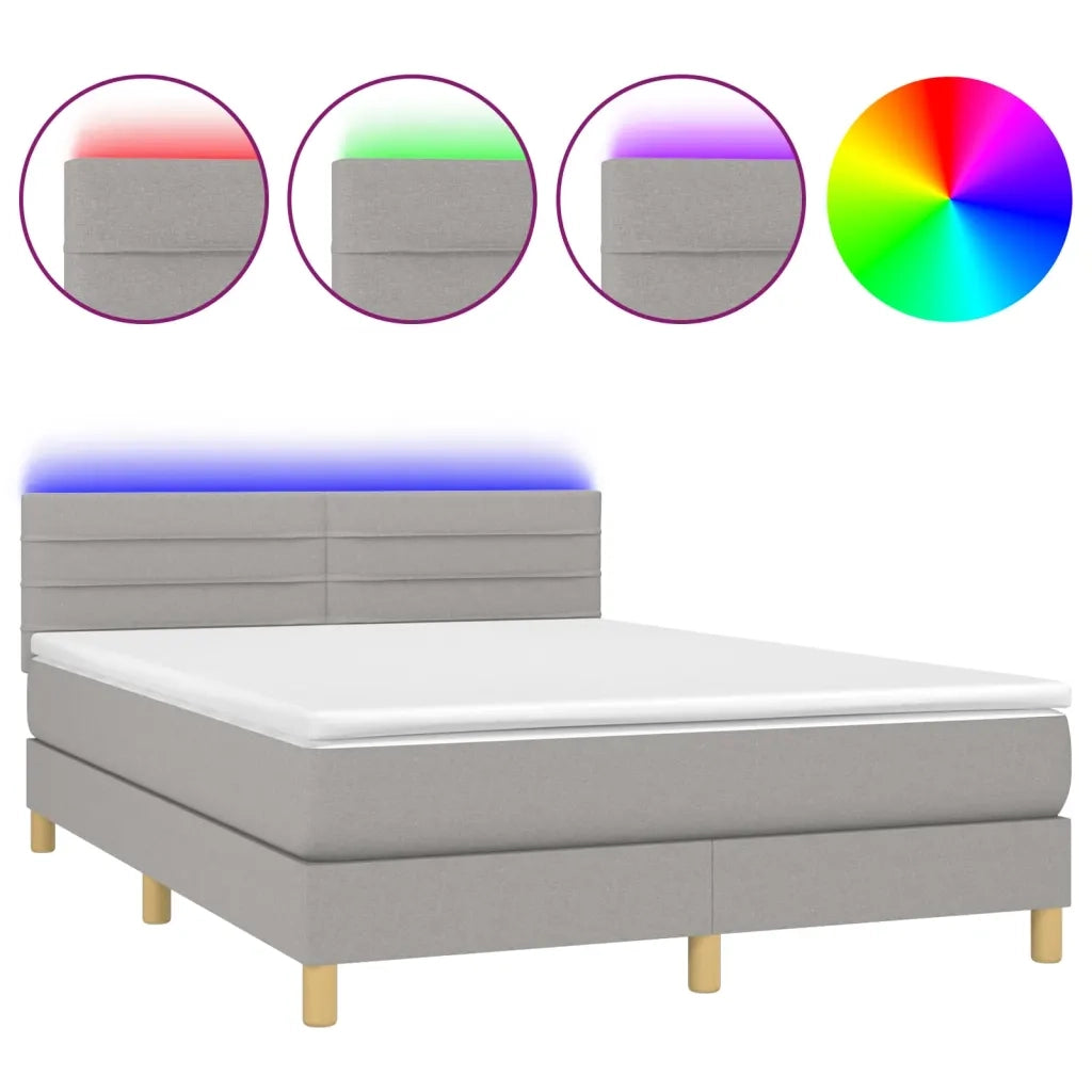 Letto a Molle Materasso e LED Grigio Chiaro 140x200 cm Tessutocod mxl 74833