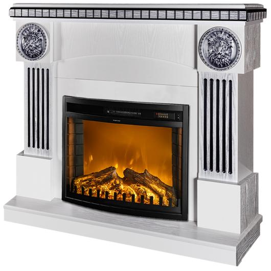 Camino Elettrico da Pavimento 105x120x33 cm Effetto Fiamma 1500W Prometeu & Zakinthos Bianco/nero