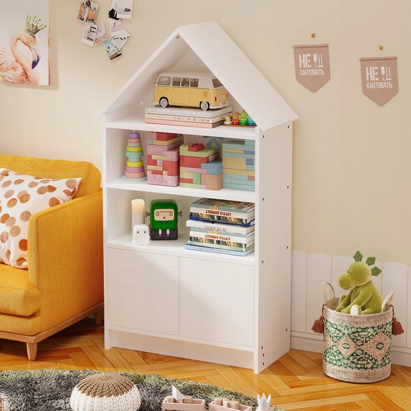 Scaffale a forma di casetta per bambini, ideale per giocattoli, bambole e libri, grande, bianco, 63 cm