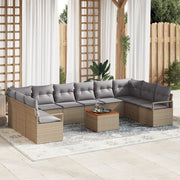 Set Divano da Giardino  11 Pezzi con Cuscini Beige Poly Rattan Acacia