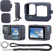 Accessori di protezione per GoPro - kit di protezione - copertura in silicone - protezione per display in vetro - copertura carica laterale - copertura lente - cordino di chiusura