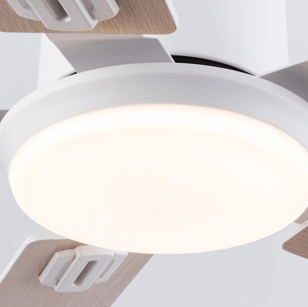 Ventilatore da soffitto con luce LED dimmerabile e telecomando, bianco e rovere chiaro