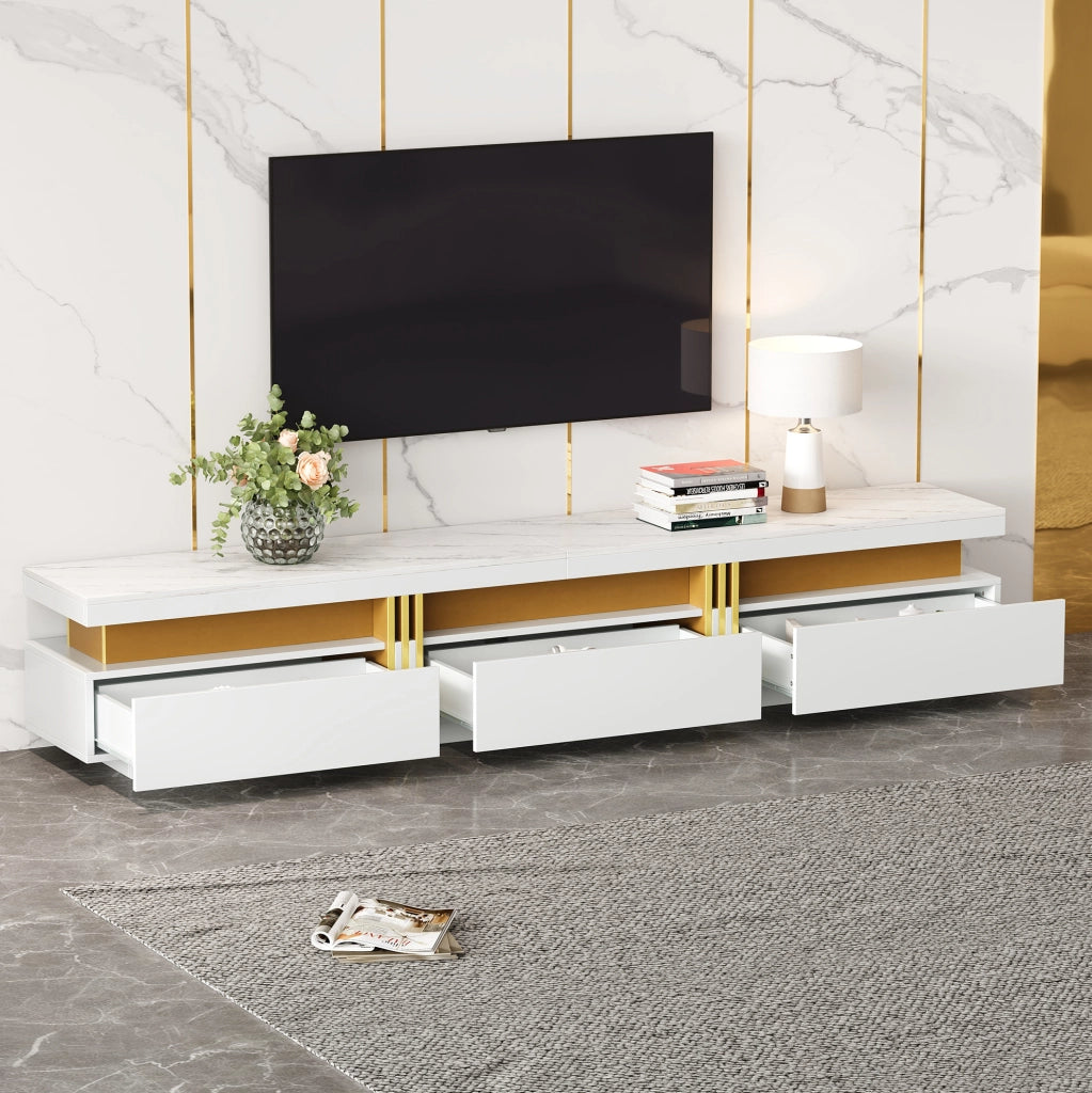 Mobile TV 200x40x42 cm effetto marmo; 3 cassetti; bianco