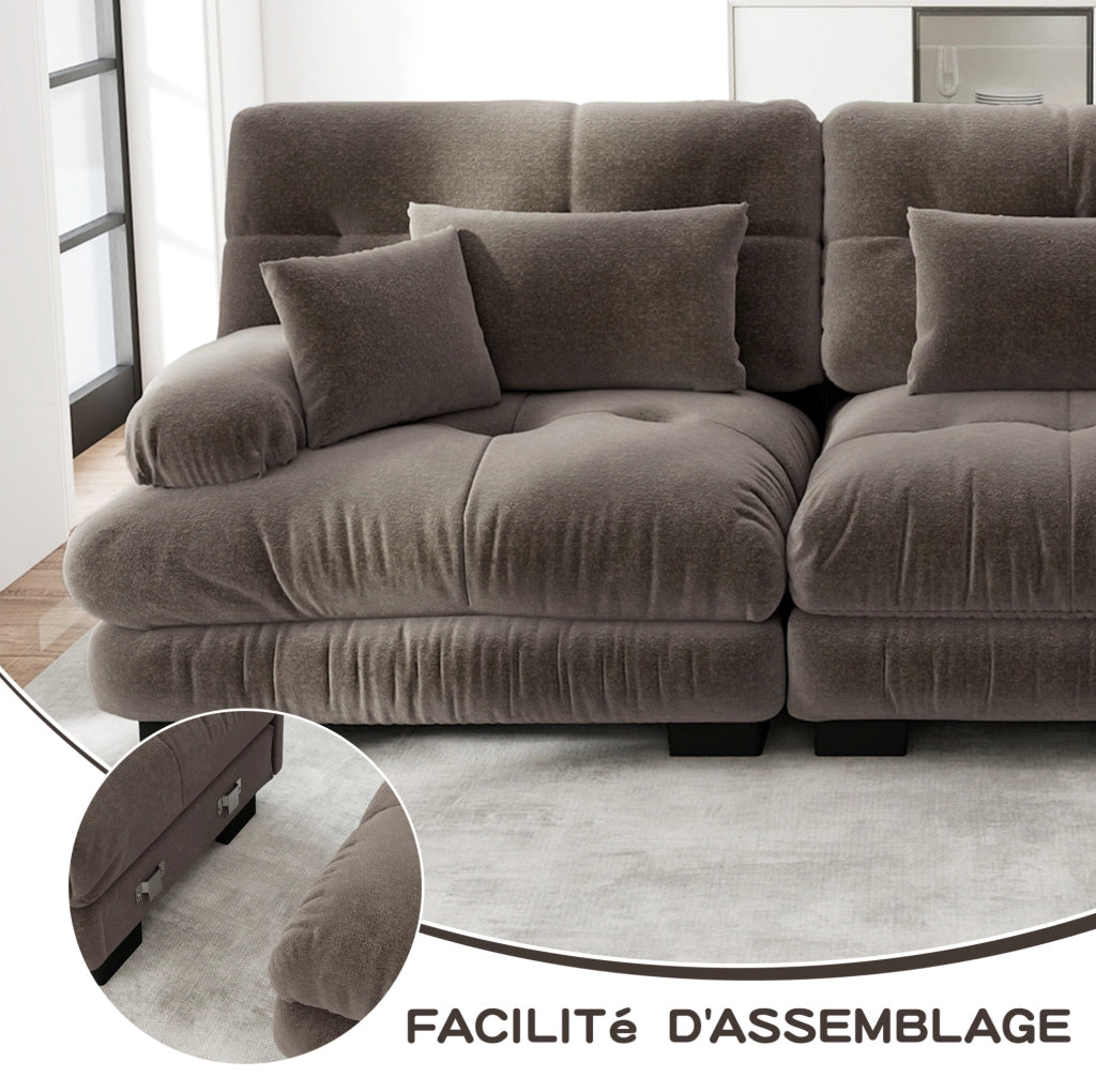 Divano Modulare Angolare a U in Chenille Vintage Marrone con Ottomani Abbinati