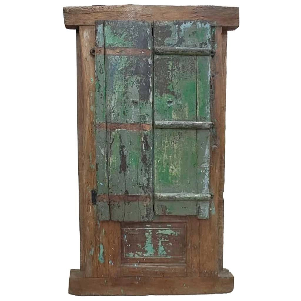 Finestra in legno con finitura artigianale blu, 91x10x153h cm