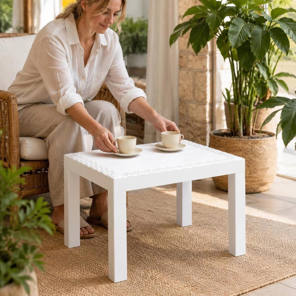 Garden Table White 59x47x40 Cm PP