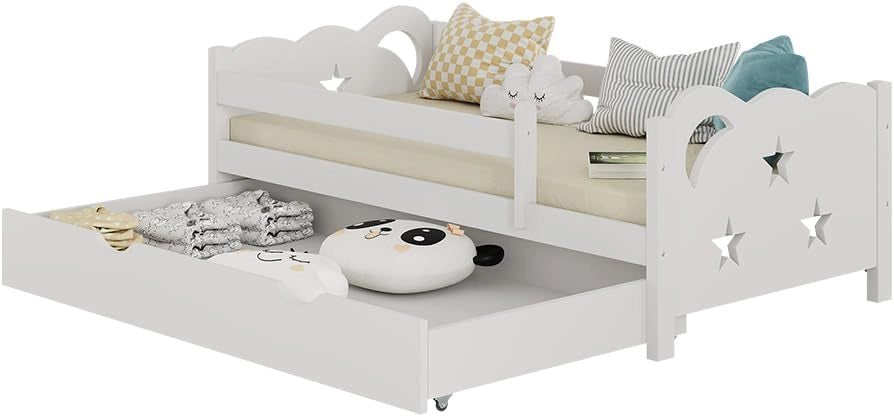Letto per bambini Jessica, Bianco, 70x140 cm con cassetto, senza materasso, estendibile come letto per ragazzi, combinabile con la serie Jessica